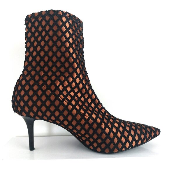 Zara Shoes - ZARA Pointed Toe Ankle Boots 7.5 Bronze Black Mesh Heels Glam Clubwear